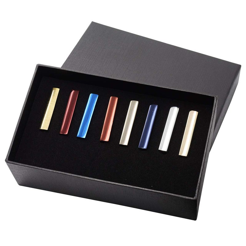 Zysta 8PCS Exquisite Boys Skinny Ties Bar Men Mini Tie Clips Set Multiple Colors Stainless Steel Formal Dress Shirts Necktie Pinch Tack 1 1/3 inch + Gift Box - Image 4